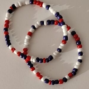 Red, White, and Blue Beaded Bracelets Set